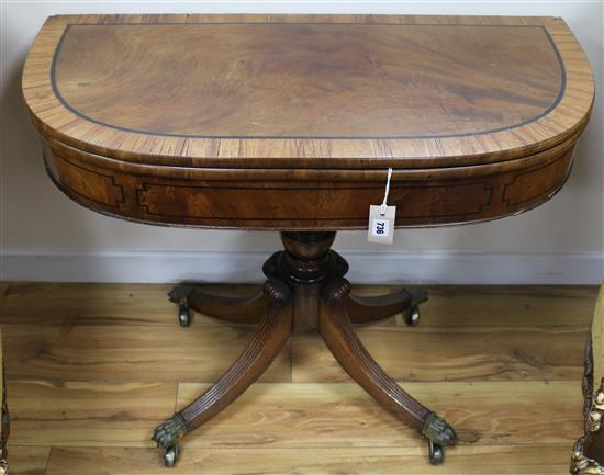 A Regency mahogany D-shaped tea table, W.93cm